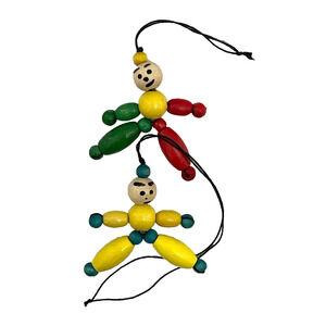 Lot of 2 Wooden String Beaded Doll Ornaments Bag Charms Hanging Accessories